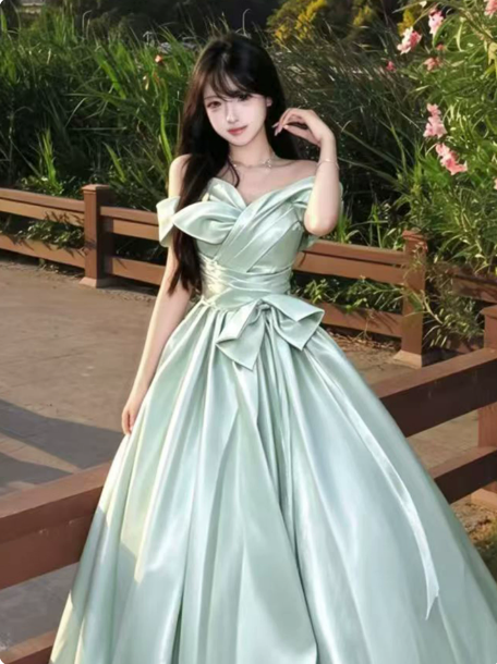 French Chic Mint Green A-Line Bateau Corset Maxi Evening Dress Quinceanera Dress RS345