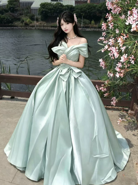 French Chic Mint Green A-Line Bateau Corset Maxi Evening Dress Quinceanera Dress RS345