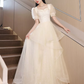 Elegant Ivory A-Line Square Sequin Corset Maxi Evening Dress Birthday Dress RS346