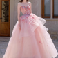 Sweet Pink Ball Gown Strapless Applique Corset Maxi Evening Dress Birthday Dress RS347