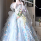 Elegant Pale Blue Floral Ball Gown Strapless Organza Corset Maxi Evening Dress Birthday Dress RS348