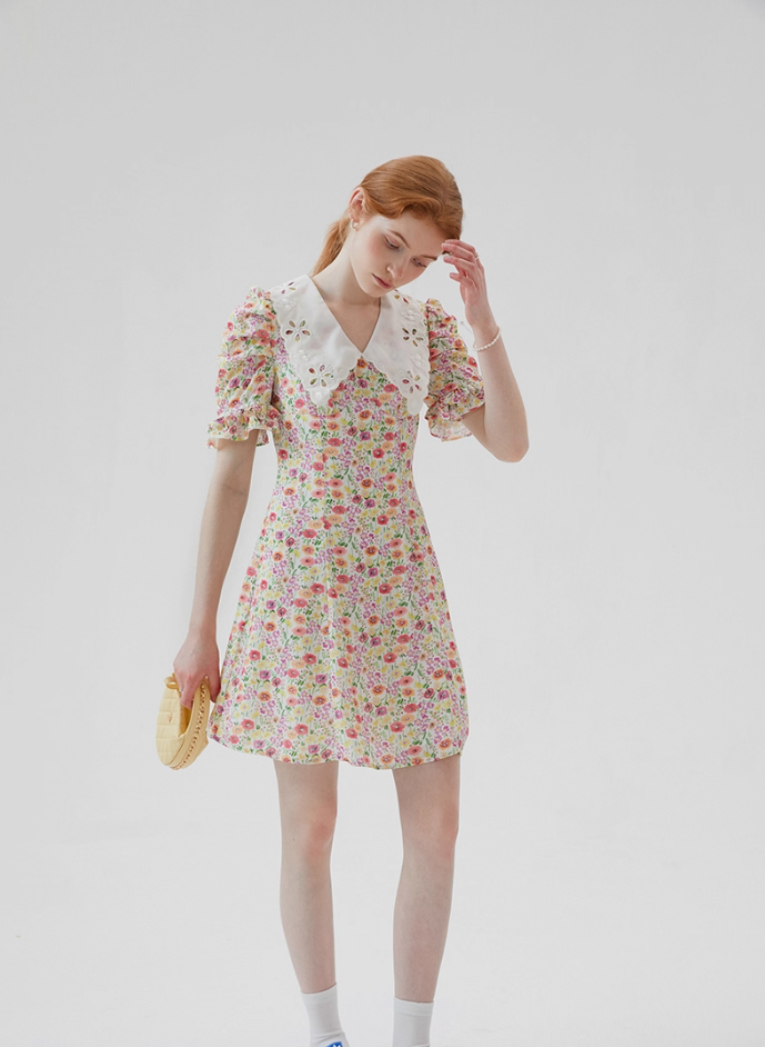 French skirt doll collar mini skirt floral skirt sweet short dress female new style R3559