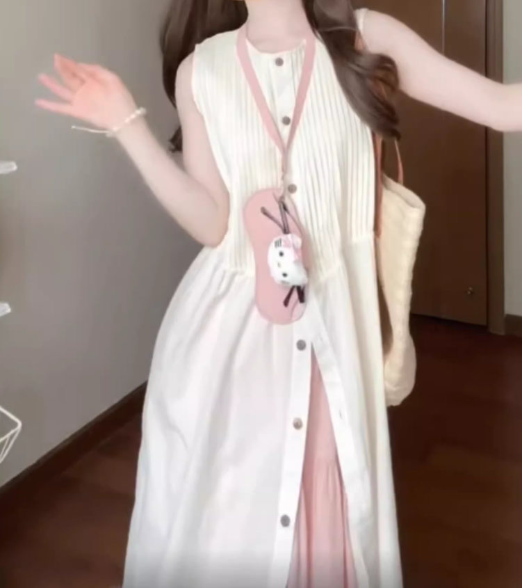 Simple and generous dress minimalist sleeveless vest temperament suit skirt R0758