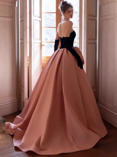 French Chic Blackpink Ball Gown Strapless Bow waist Ornament Corset Maxi Evening Dress Birthday Dress RS349
