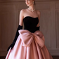 French Chic Blackpink Ball Gown Strapless Bow waist Ornament Corset Maxi Evening Dress Birthday Dress RS349