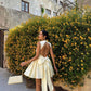 Yellow suspender A-line backless sexy slim skirt homecoming dress R2421