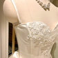 White suspender lace waist slim satin A-line skirt homecoming dress R4153