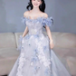 French Chic Pale Blue A-Line Bateau Applique Corset Maxi Prom Dress Birthday Dress RS350