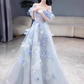 French Chic Pale Blue A-Line Bateau Applique Corset Maxi Prom Dress Birthday Dress RS350