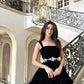 Black suspenders waist slim A-line short skirt homecoming dress R3683