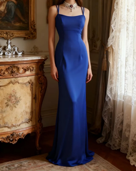 Blue halter-neck backless sexy fitted long ball gown R6710