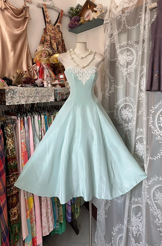 Light blue tube top slim waist A-line long skirt ball gown R6191