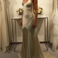 Light champagne-colored halter-neck sexy fitted long ball gown R8662