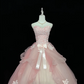 Light pink strapless, fitted waist, full skirt, long ball gown, bridal dress R9056