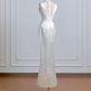 White cheongsam, fitted waist, slim hips, sexy long ball gown R8214