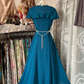 Dark blue square-neck, fitted A-line long dress, ball gown R6310
