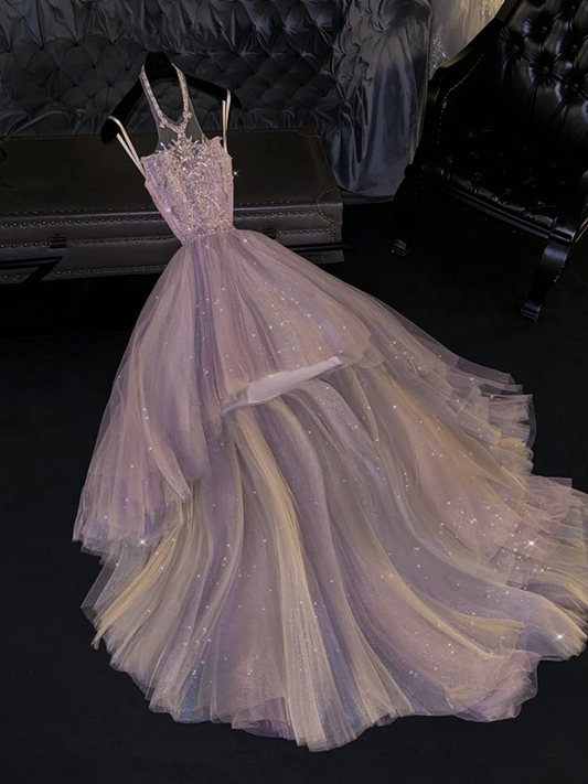 Light pinkish-purple halter neck, fitted waist, full skirt, long ball gown, bridal dress R8786