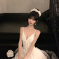 White halter sweetheart neckline waist slim fit tutu skirt homecoming dress R5059