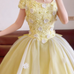 Pale Yellow Square-neck Waist-Cinched Puff-Skirt Ball Gown & Bridal Gown R7391