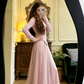 Light pink long-sleeved fitted long elegant ball gown/bridal dress R8602