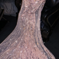 Light pink V-neck sleeveless fitted long sexy ball gown, bridal dress R8756