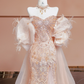 Light pink strapless fitted sequined long ball gown, bridal dress R8357