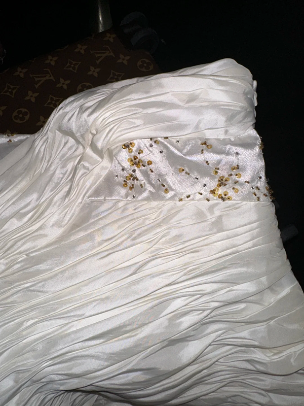 White strapless fitted long ball gown R7028