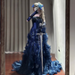 Blue strapless fitted long ball gown R8633
