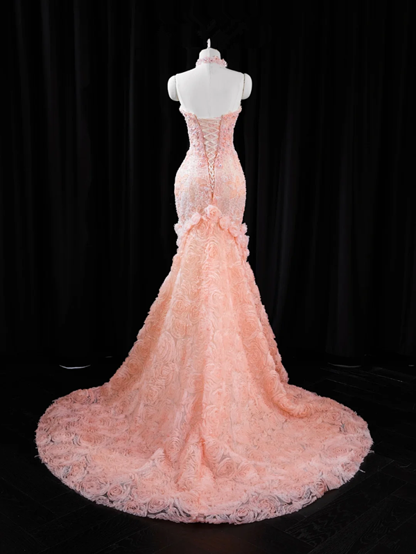 Light pink strapless fitted waist bodycon long ball gown/bridal dress R8936