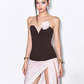 Brown tube top with slim waist and irregular hem short skirt for homecoming dress R4530