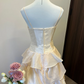 Champagne pink suspenders waist pleated satin slim fit sexy cake mid-length skirt homecoming dress R4328