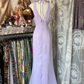 Purple halter-neck fitted long dress, ball gown R6349
