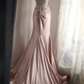 Light pink halter-neck, fitted waist, sexy long satin ball gown R6789