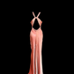 Orange halter-neck fitted backless sexy long ball gown R6670