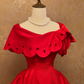 Red Vintage Waist-Cinched Floor-Length Ball Gown, Bridal Gown R7355