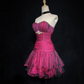Rose red suspenders waist slim pleated sexy short skirt homecoming dress R4978