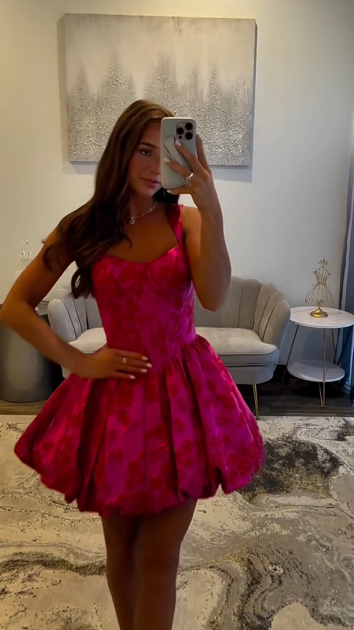 Pink suspender waist slim fit tutu skirt homecoming dress R5556