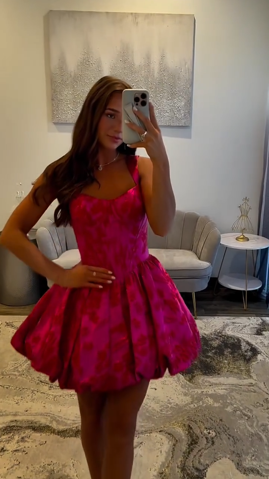 Pink suspender waist slim fit tutu skirt homecoming dress R5556