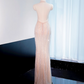 Light pink halter neck fitted waist long ball gown, bridal gown R8996