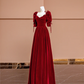 Red square neckline fitted long ball gown R8415