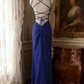 Blue halter-neck backless sexy fitted long ball gown R6710