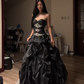 Black strapless fitted waist slim-fitting long ball gown with tulip skirt, elegant ball gown R8073