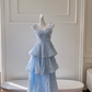 Blue suspender waist elegant cake long skirt homecoming dress R5097