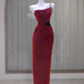 Red one-shoulder sequined waist slim hip sexy hip prom dress bridal gown R5871