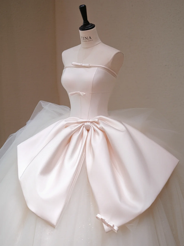 White tube top waist puffy skirt tulle bridal dress R5716