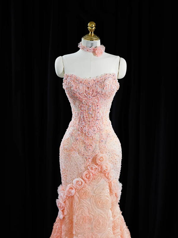 Light pink strapless fitted waist bodycon long ball gown/bridal dress R8936