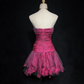 Rose red suspenders waist slim pleated sexy short skirt homecoming dress R4978
