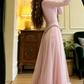 Light pink long-sleeved fitted long elegant ball gown/bridal dress R8602