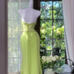 Light green strapless, fitted waist, rhinestone-embellished, sexy long ball gown R7745