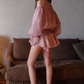 Pink one-shoulder gentle long-sleeved loose fashionable mini skirt homecoming dress R4731